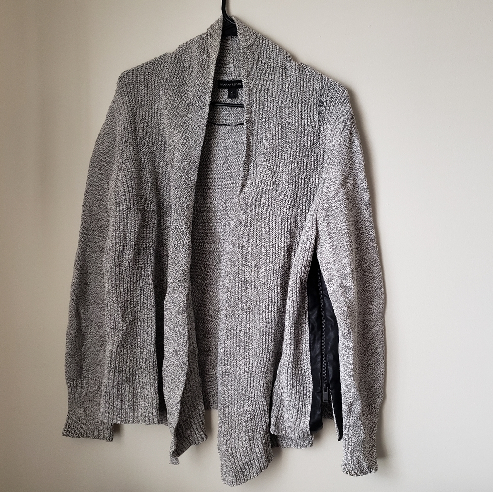 Banana Republic Grey Cardigan with Faux Leather Side Zippers